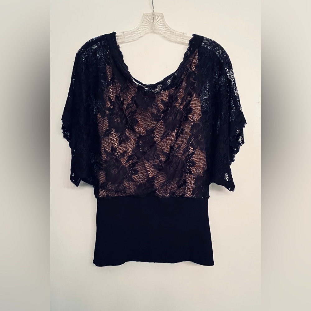 Vintage caché lace mesh top black with tank size L - Picture 2 of 8